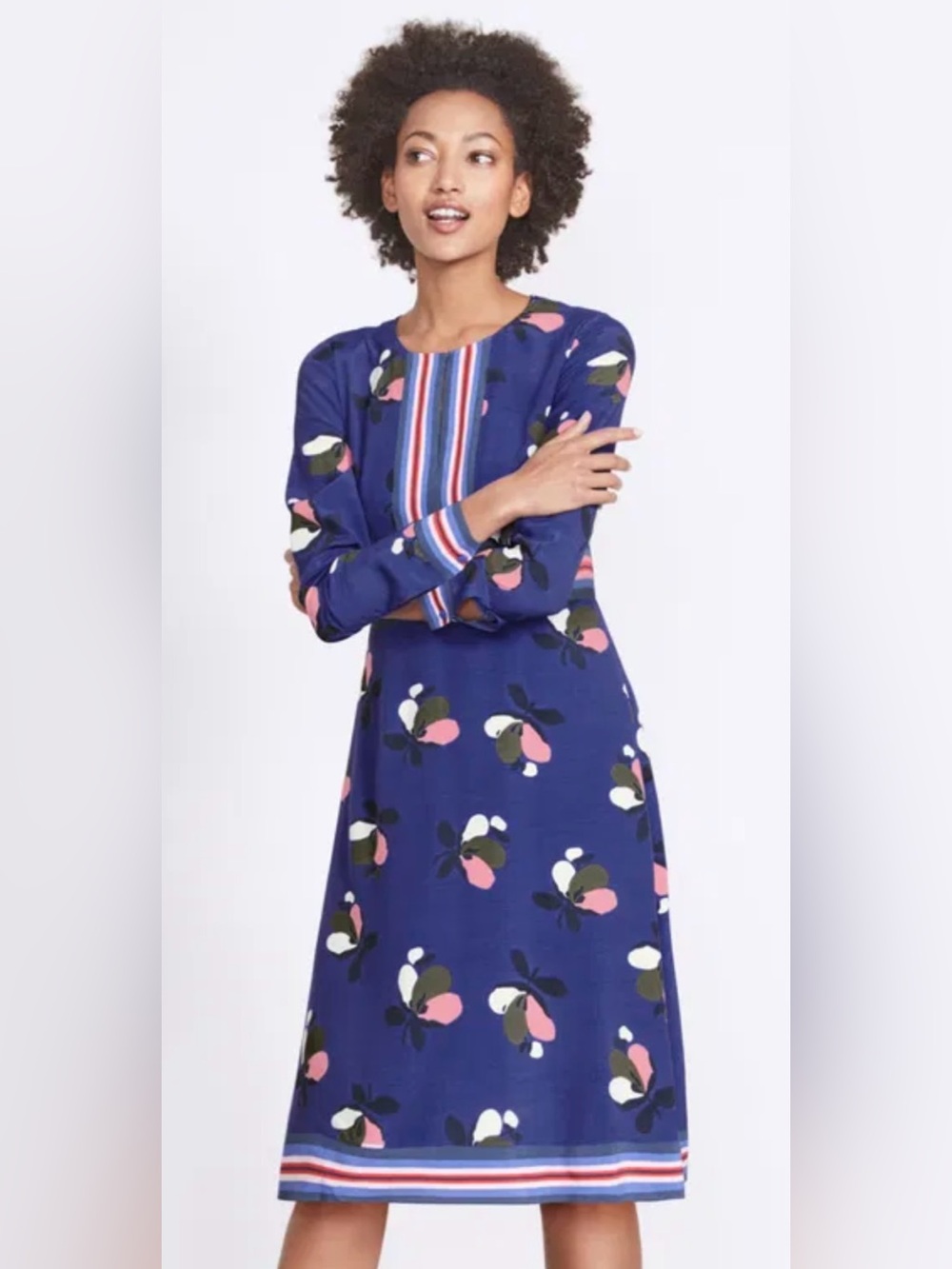 Boden Daisy Greek Blue Bloom Long Sleeve Dress NWT